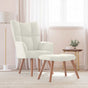 Relaxing Chair with a Stool Cream White Velvet