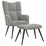Relaxing Chair with a Stool Light Grey Velvet