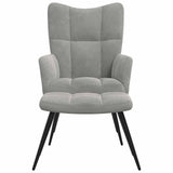 Relaxing Chair with a Stool Light Grey Velvet - Side View