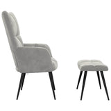 Relaxing Chair with a Stool Light Grey Velvet