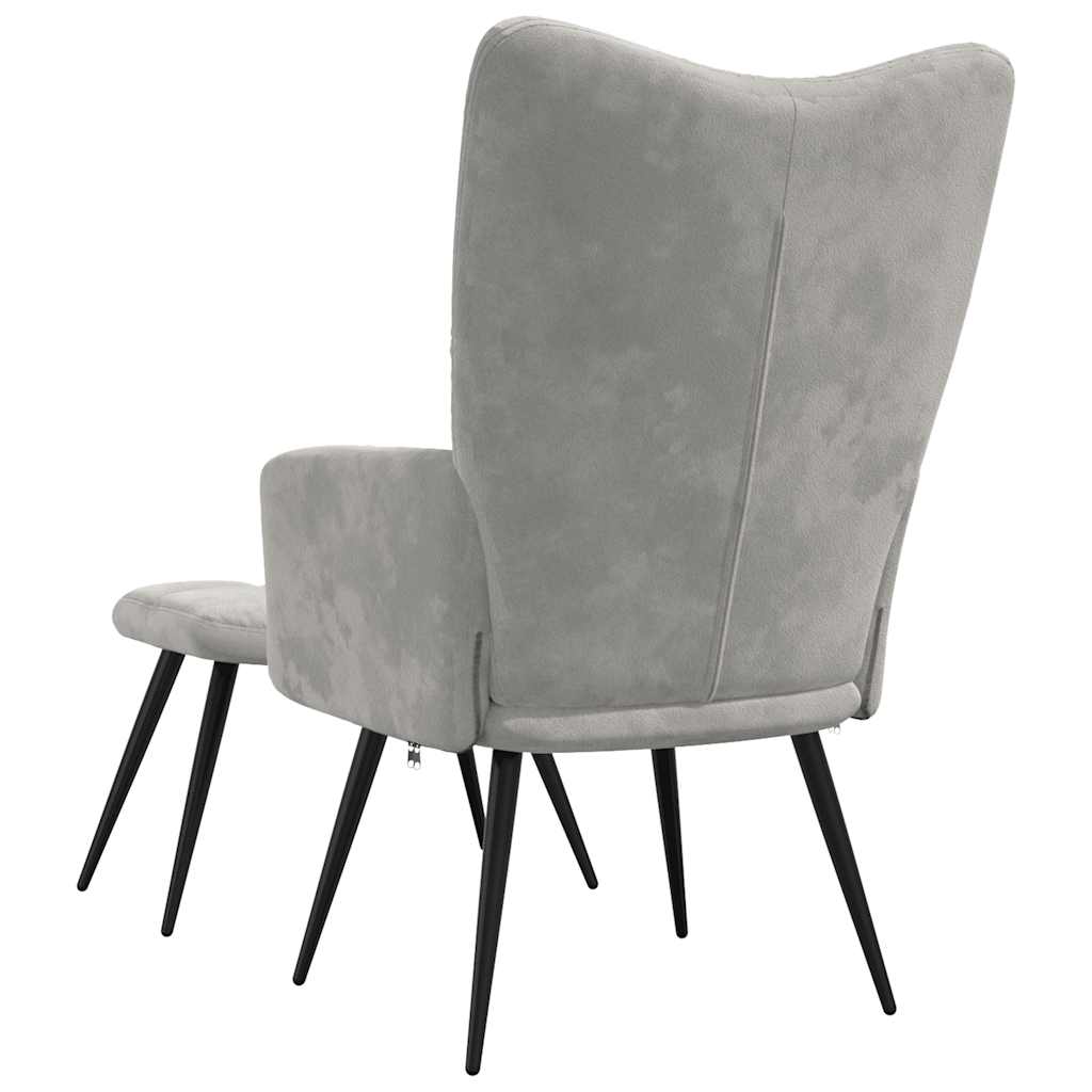 Relaxing Chair with a Stool Light Grey Velvet