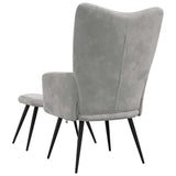 Relaxing Chair with a Stool Light Grey Velvet