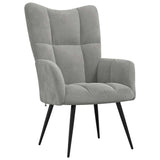 Relaxing Chair with a Stool Light Grey Velvet - Rear View