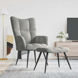Relaxing Chair with a Stool Light Grey Velvet