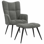 Relaxing Chair with a Stool Dark Grey Velvet