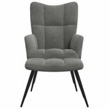 Relaxing Chair with a Stool Dark Grey Velvet - Side View