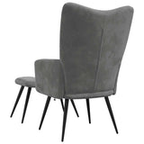 Relaxing Chair with a Stool Dark Grey Velvet - 45-Degree Angle