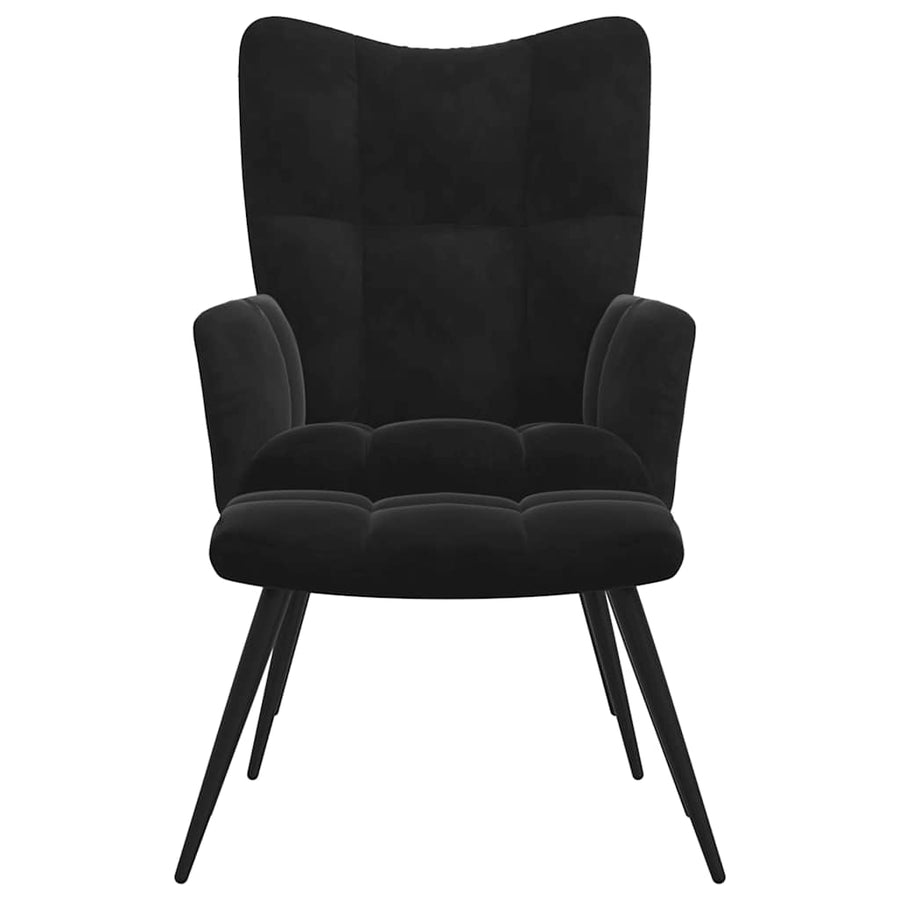 Relaxing Chair with a Stool Black Velvet