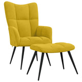 Relaxing Chair with a Stool Mustard Yellow Velvet - Front View