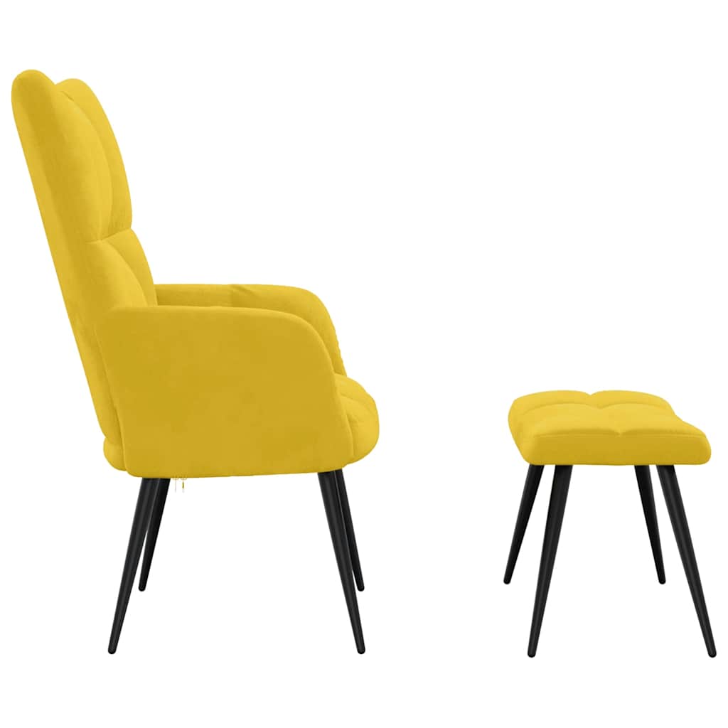 Relaxing Chair with a Stool Mustard Yellow Velvet