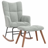 Rocking Chair with a Stool Light Grey Velvet - Front View