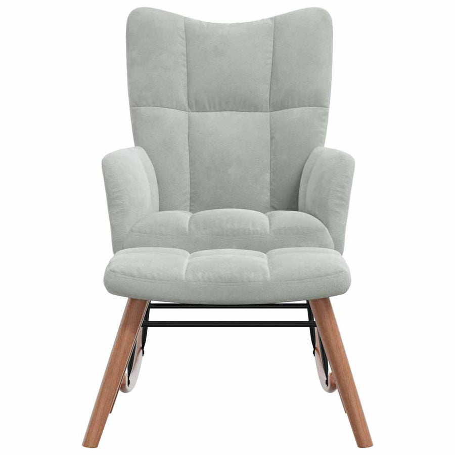 Rocking Chair with a Stool Light Grey Velvet