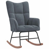 Rocking Chair with a Stool Dark Grey Velvet - Rear View