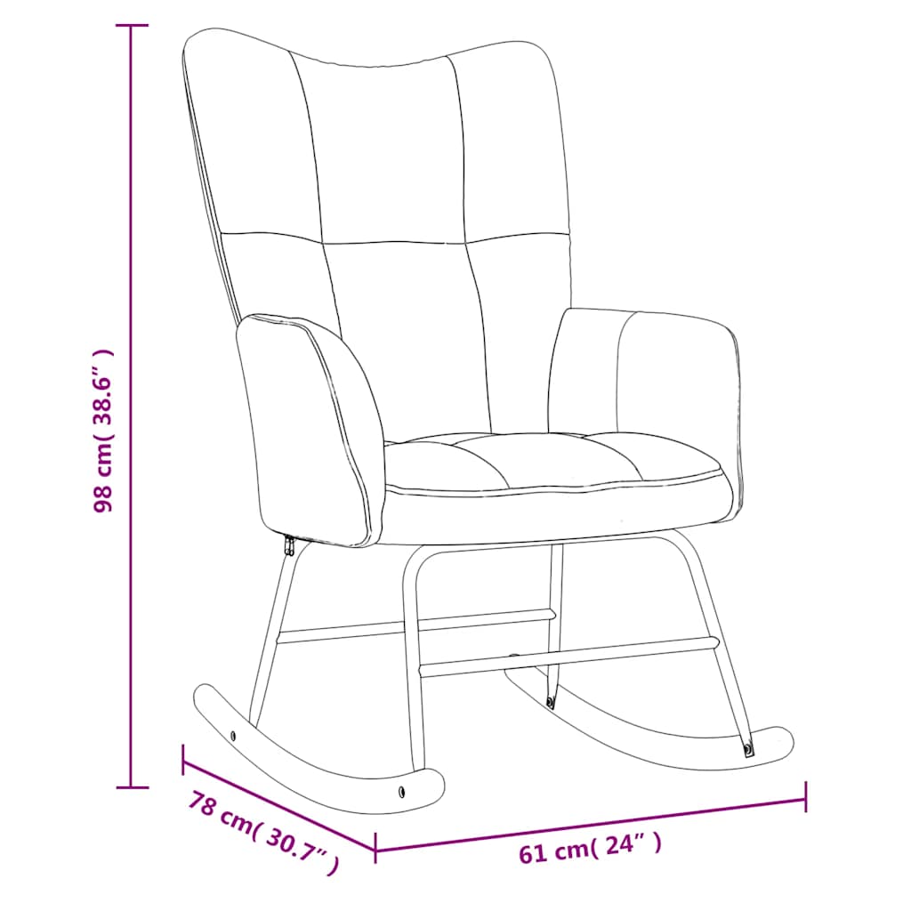 Rocking Chair with a Stool Dark Grey Velvet