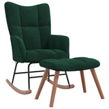 Rocking Chair with a Stool Dark Green Velvet - Front View