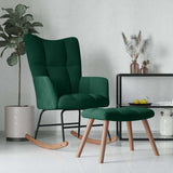 Rocking Chair with a Stool Dark Green Velvet - Side View