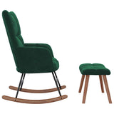 Rocking Chair with a Stool Dark Green Velvet - Rear View