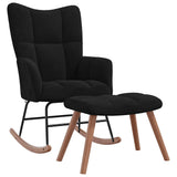 Rocking Chair with a Stool Black Velvet - Front View