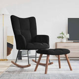Rocking Chair with a Stool Black Velvet