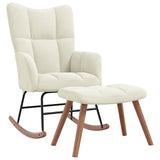 Rocking Chair with a Stool Cream White Velvet - Front View