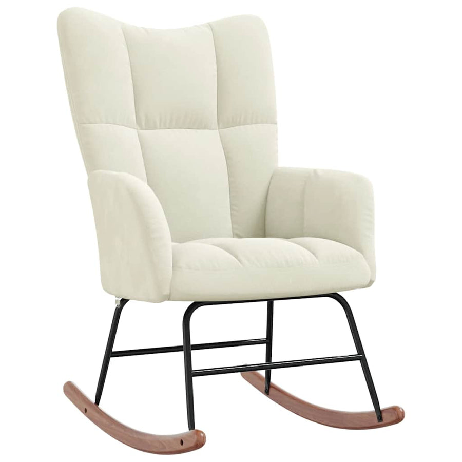 Rocking Chair with a Stool Cream White Velvet