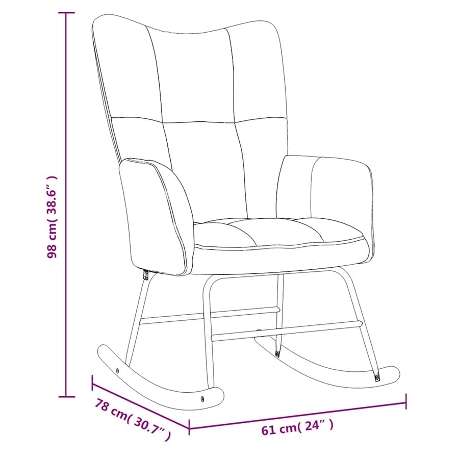 Rocking Chair with a Stool Cream White Velvet