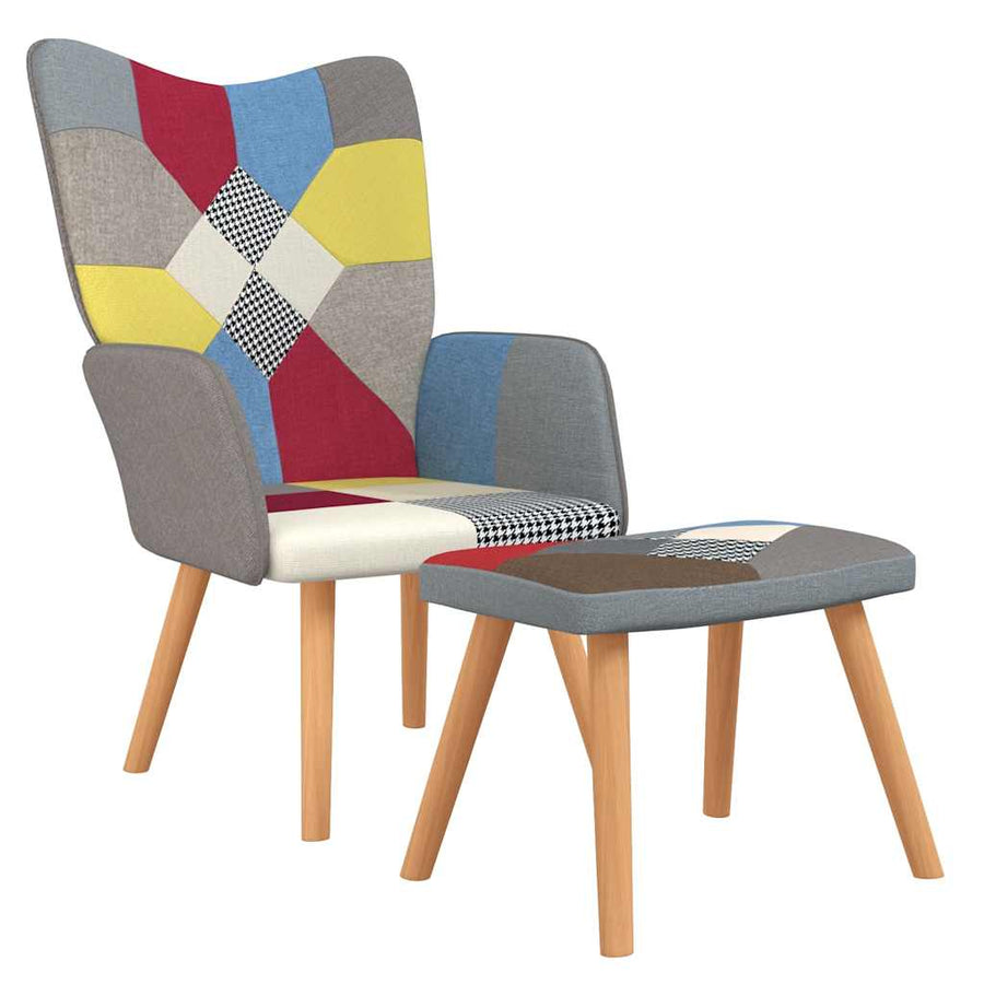 Relaxing Chair with a Stool Patchwork Fabric
