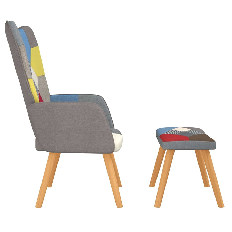 Relaxing Chair with a Stool Patchwork Fabric