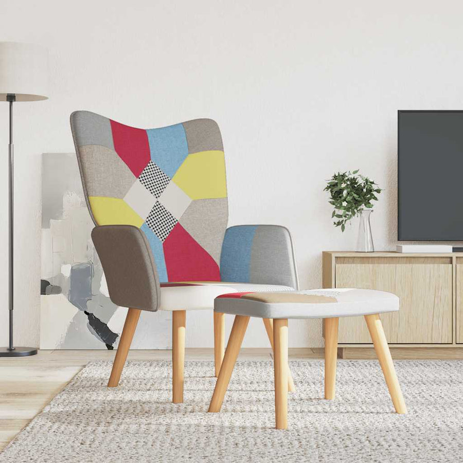 Relaxing Chair with a Stool Patchwork Fabric