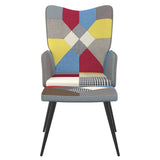Relaxing Chair with a Stool Patchwork Fabric - Side View
