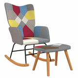 Rocking Chair with a Stool Patchwork Fabric - Front View