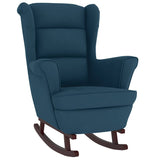 Rocking Chair Wingback Blue Velvet and Solid Wood - Front View