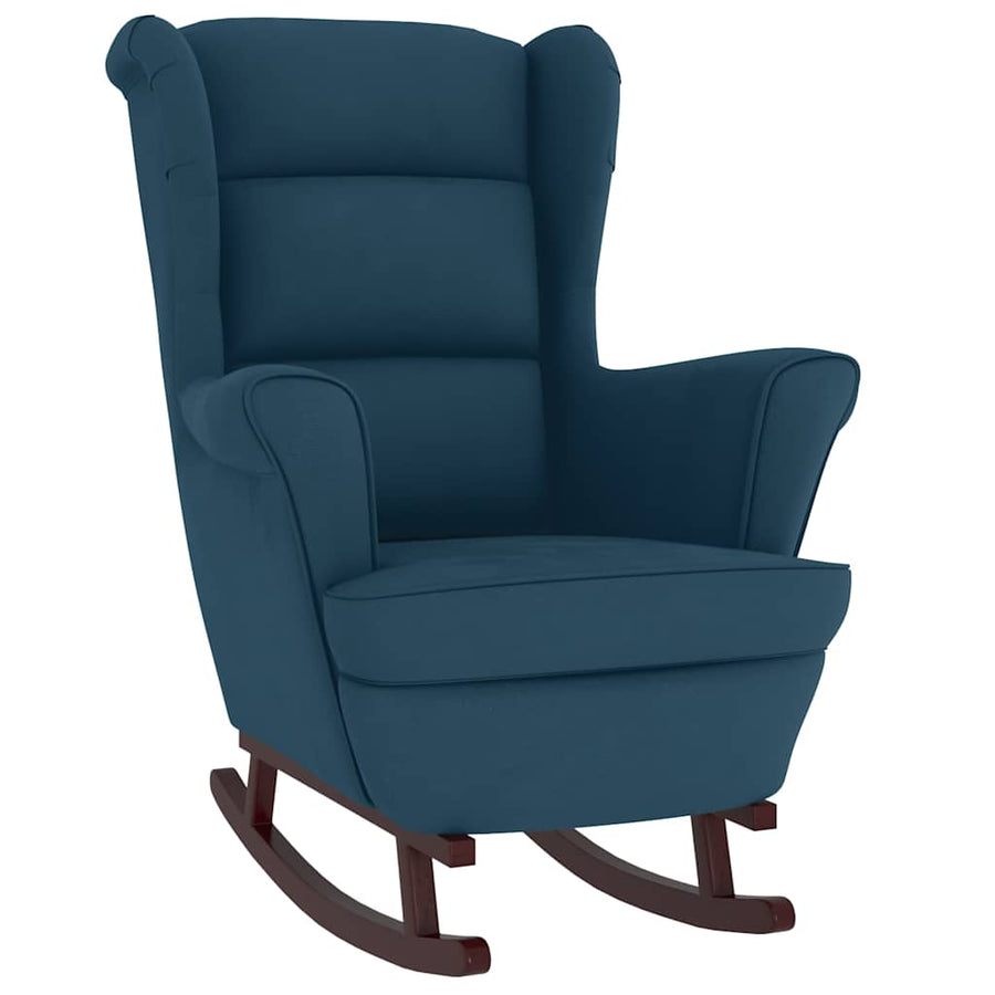 Rocking Chair Wingback Blue Velvet and Solid Wood