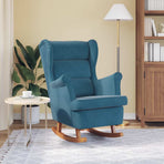 Rocking Chair Wingback Blue Velvet and Solid Wood