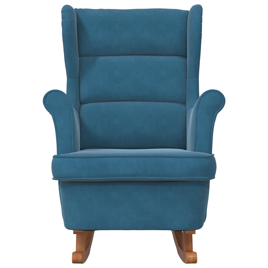 Rocking Chair Wingback Blue Velvet and Solid Wood