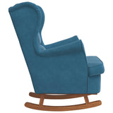 Rocking Chair Wingback Blue Velvet and Solid Wood - 45-Degree Angle