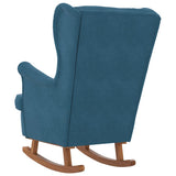 Rocking Chair Wingback Blue Velvet and Solid Wood