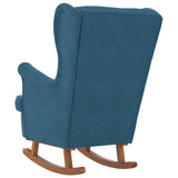 Rocking Chair Wingback Blue Velvet and Solid Wood - Rear View