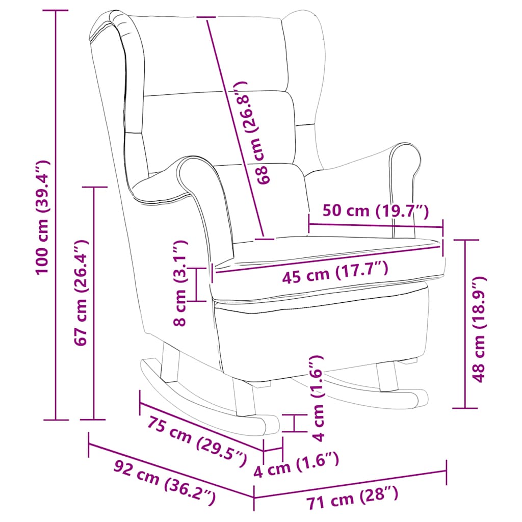 Rocking Chair Wingback Blue Velvet and Solid Wood