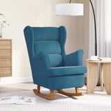 Rocking Chair Wingback Blue Velvet and Solid Wood
