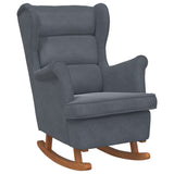 Rocking Chair Wingback Dark Grey Velvet and Solid Wood - Front View