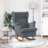 Rocking Chair Wingback Dark Grey Velvet and Solid Wood