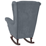 Rocking Chair Wingback Dark Grey Velvet and Solid Wood - 45-Degree Angle