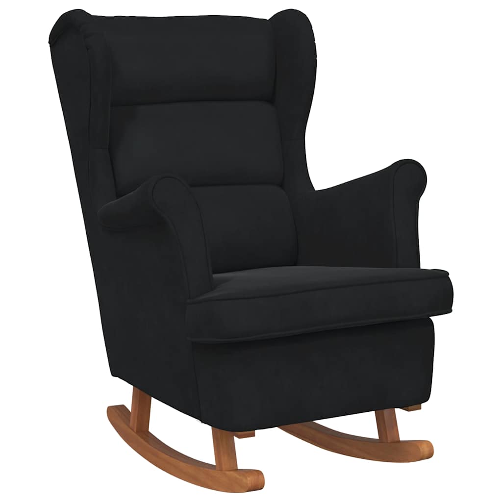 Rocking Chair Wingback Black Velvet and Solid Wood