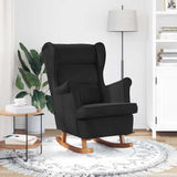 Rocking Chair Wingback Black Velvet and Solid Wood - Side View
