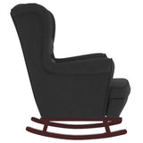 Rocking Chair Wingback Black Velvet and Solid Wood - Top-Down View