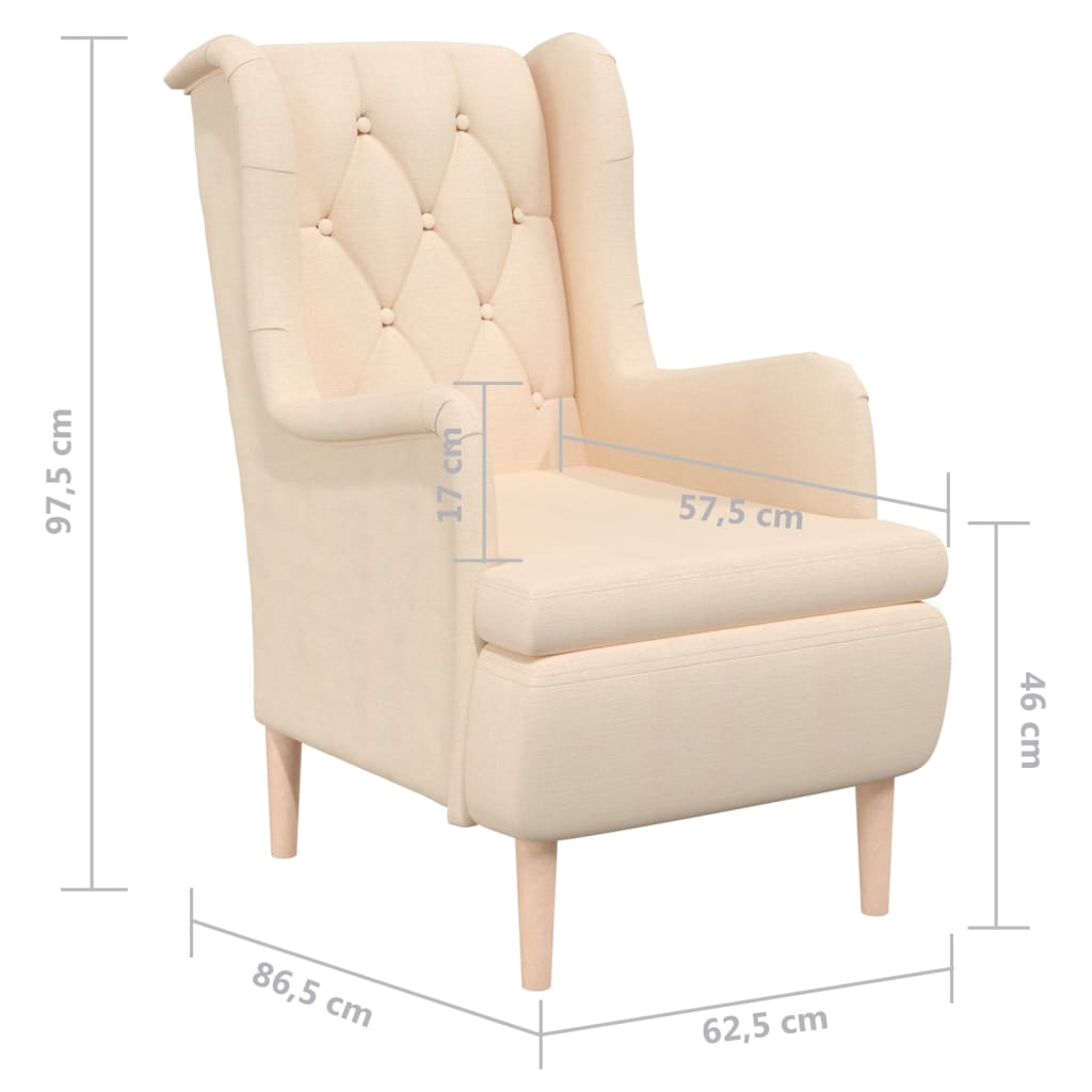 Armchair with Solid Rubber Wood Feet Cream Fabric