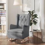 Armchair with Solid Rubber Wood Rocking Legs Light Grey Fabric