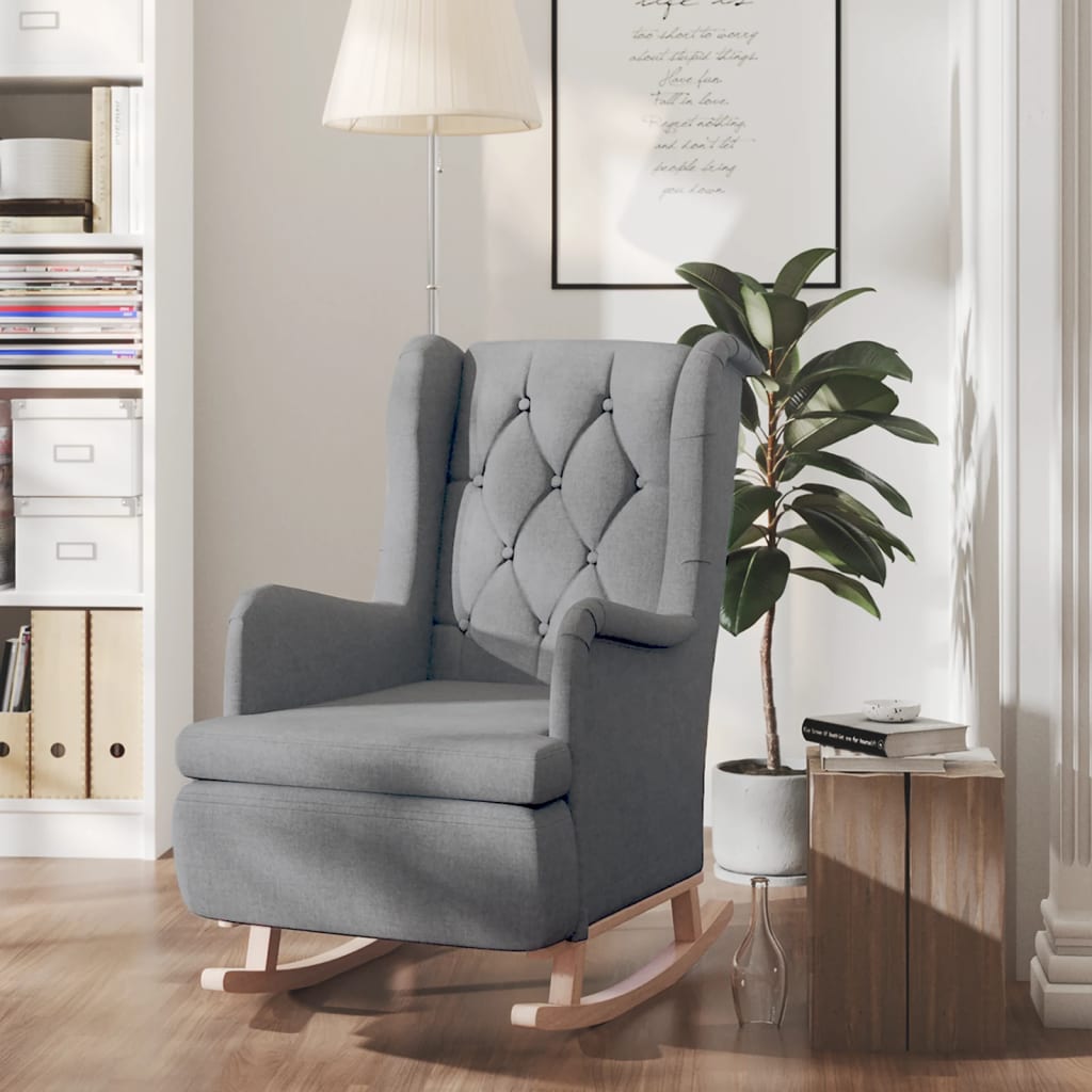 Armchair with Solid Rubber Wood Rocking Legs Light Grey Fabric