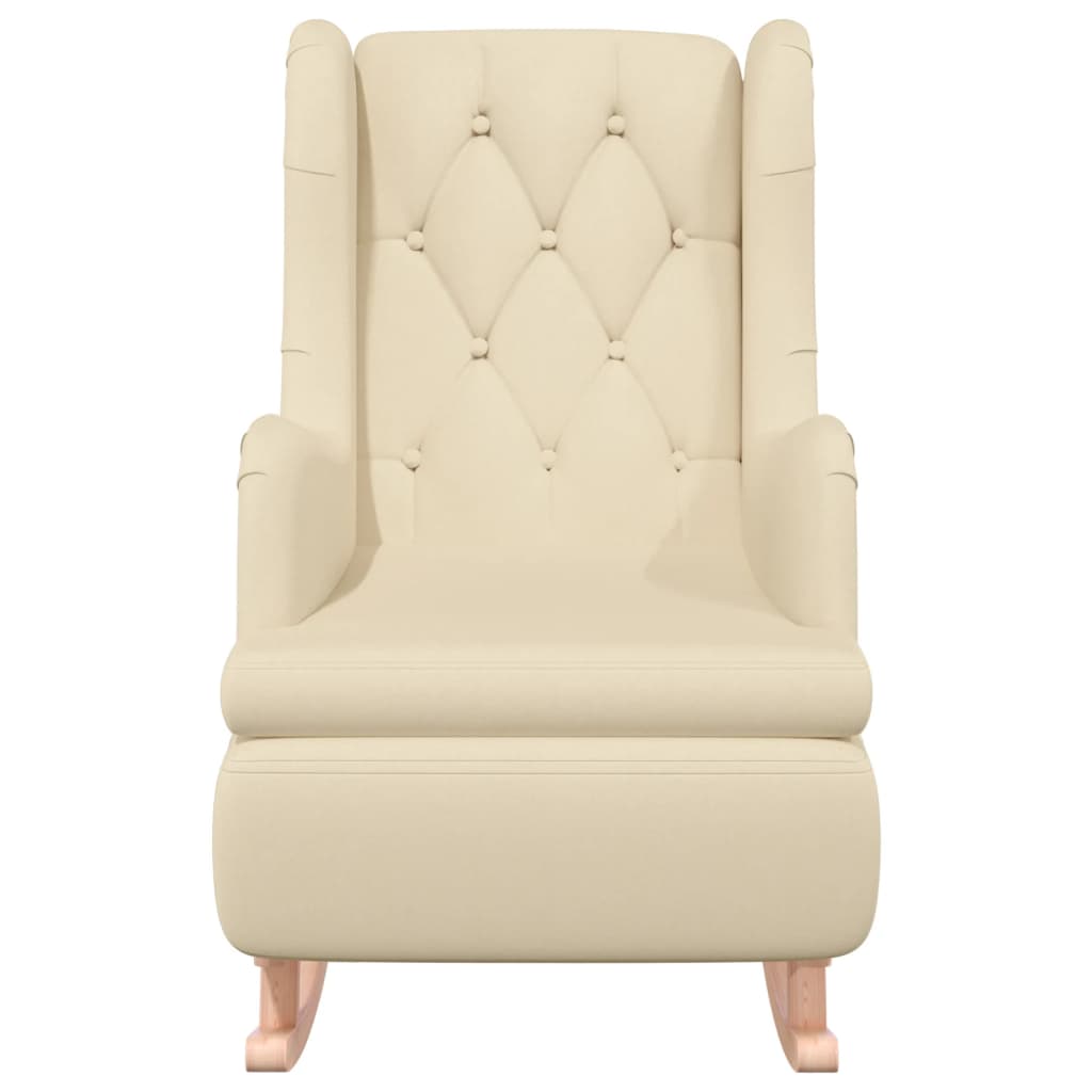 Armchair with Solid Rubber Wood Rocking Legs Cream Fabric
